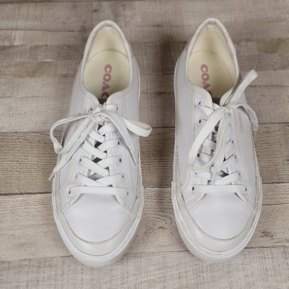 Coach C6456 Low Top Platform Sneaker White Leather Women's Size 9 Shoes Logo
